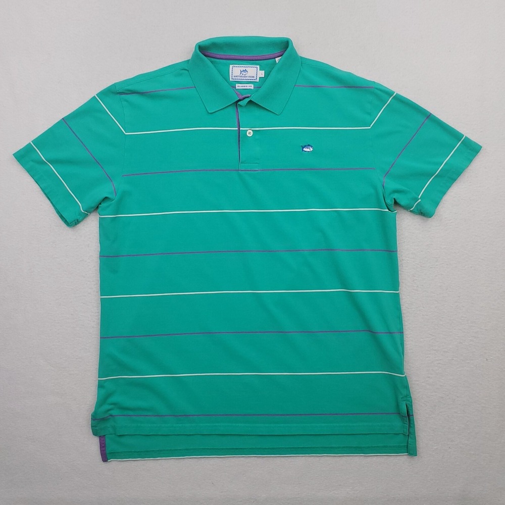 Southern Tide Shirt Mens Large Teal Green Striped Classic Fit Preppy Nautical
